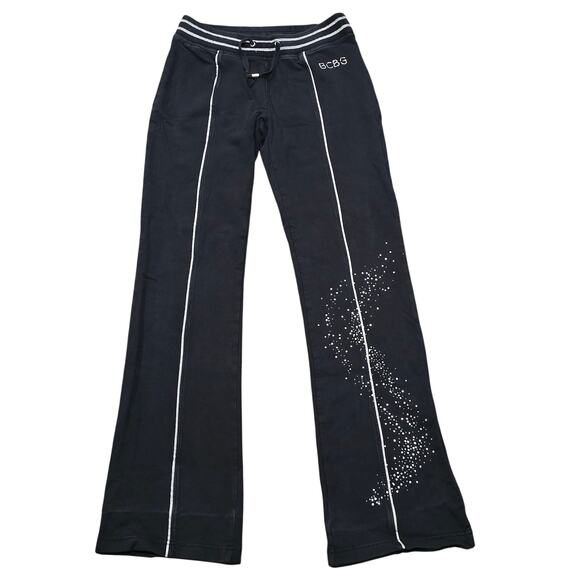 BCBG Maxazria Black & Silver Rhinestone Embellished Elastic Waist Pocket Pants - Picture 1 of 6